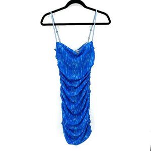 NWT TRENDY & UNIQUE Blue Ruched Sides Cami Spaghetti Strap Mini Dress Size Large